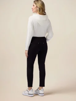Pantaloni skinny in cotone e tencel con bottone gioiello