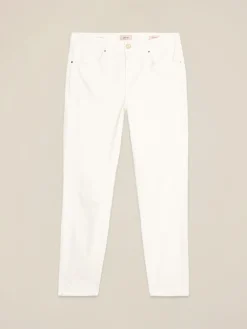 Pantaloni skinny in cotone e tencel con bottone gioiello