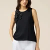 Top in jersey con applicazioni floreali