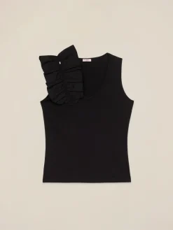 Top in jersey con volant asimmetrico