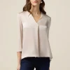 T-shirt bimaterica con scollo a V