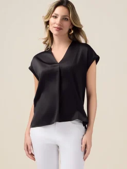 T-shirt bimaterica scollo a V