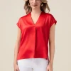 T-shirt bimaterica scollo a V