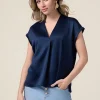 T-shirt bimaterica scollo a V