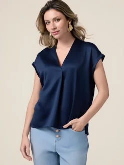 T-shirt bimaterica scollo a V