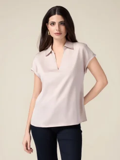 T-shirt bimaterica scollo a V