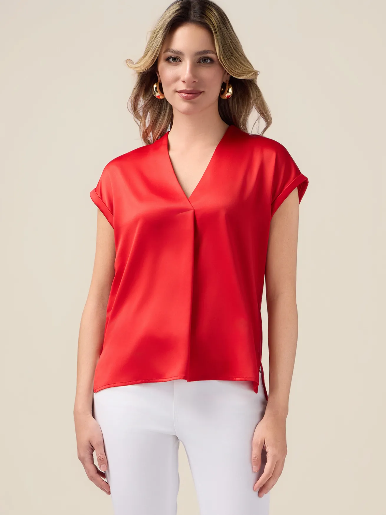 T-shirt bimaterica scollo a V