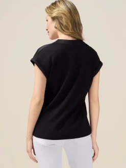 T-shirt bimaterica scollo a V