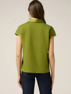 T-shirt bimaterica scollo a V