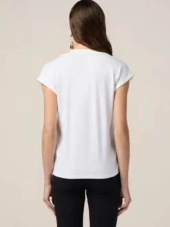 T-shirt bimaterica scollo a V