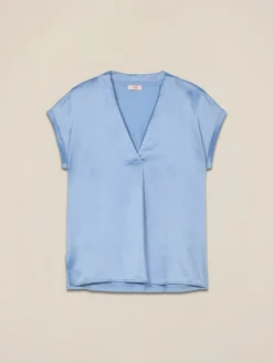 T-shirt bimaterica scollo a V