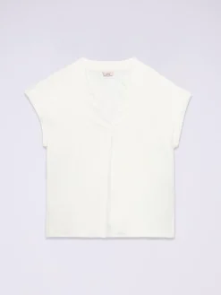T-shirt bimaterica scollo a V