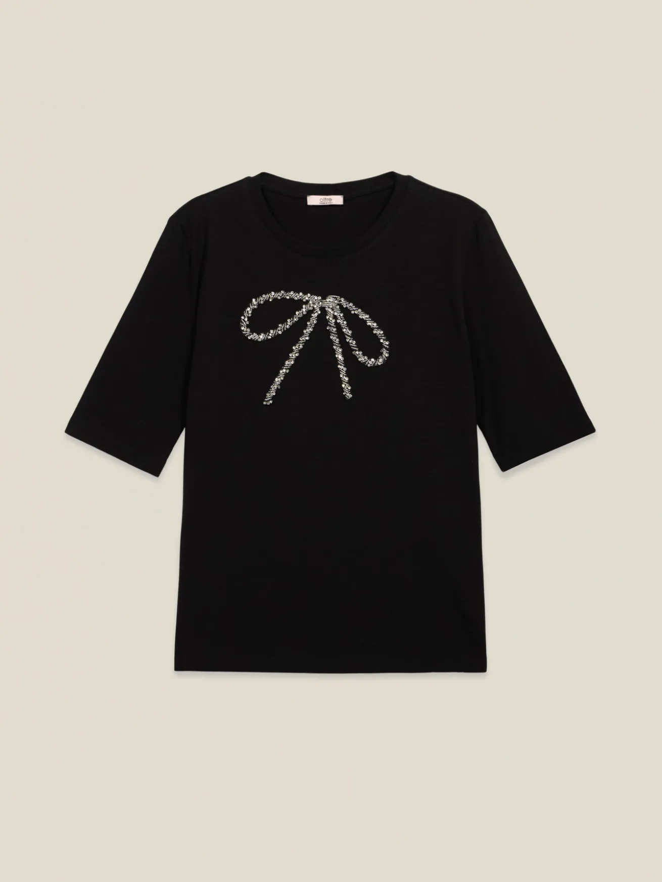T-shirt con fiocco in strass