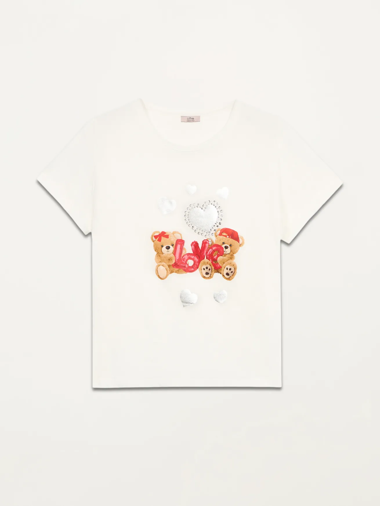 T-shirt con stampa e applicazioni
