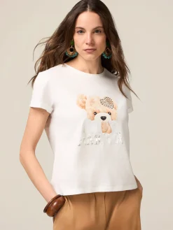 T-shirt in cotone con stampa e applicazioni