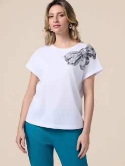 T-shirt in jersey con stampa e applicazioni