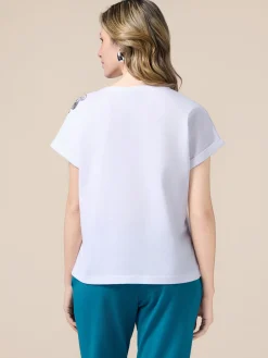 T-shirt in jersey con stampa e applicazioni
