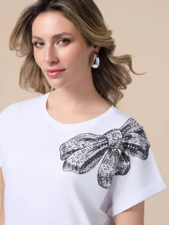 T-shirt in jersey con stampa e applicazioni