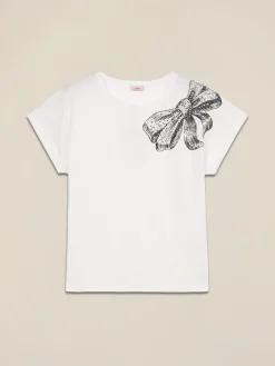 T-shirt in jersey con stampa e applicazioni