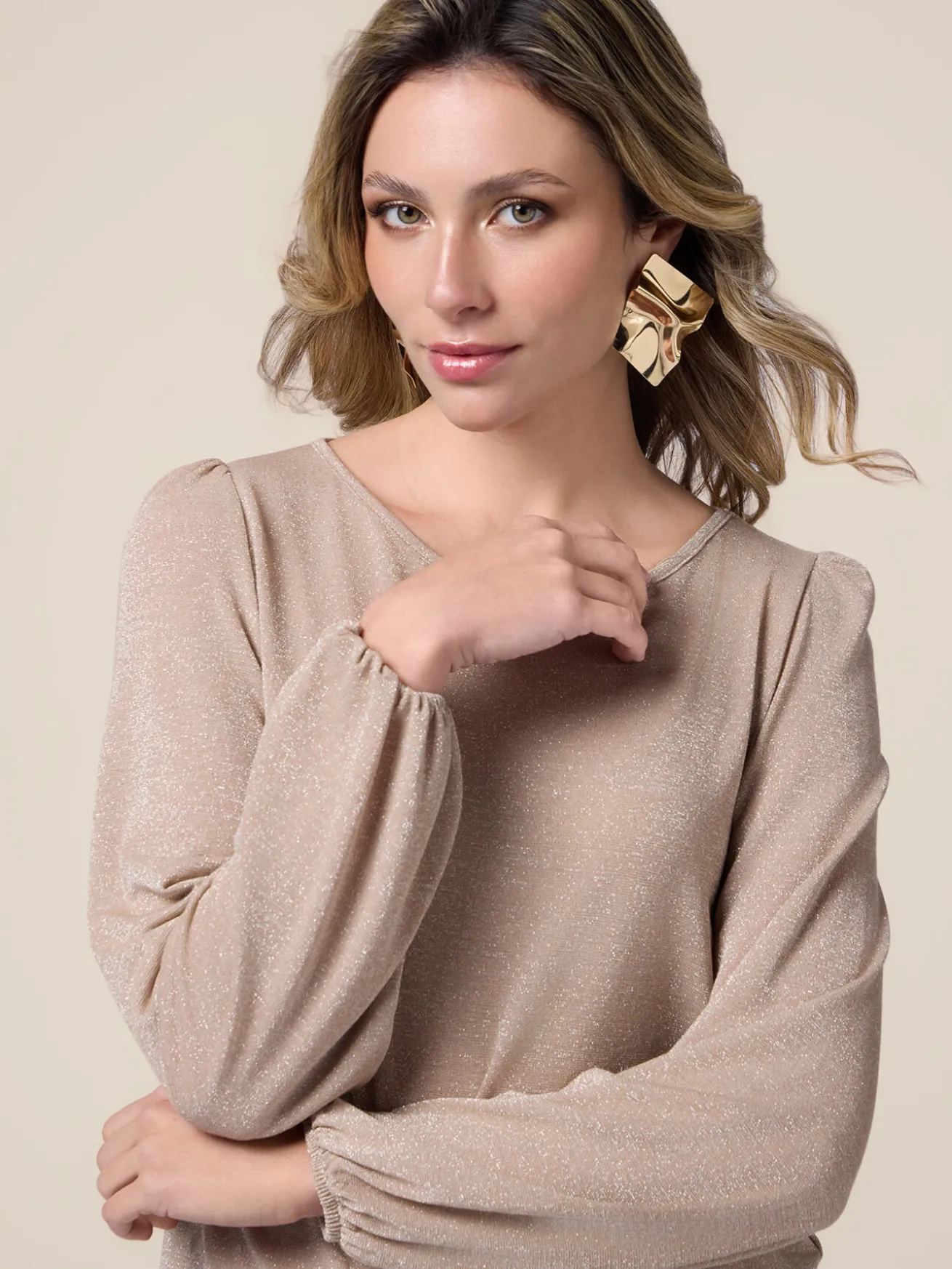 T-shirt lurex maniche lunghe