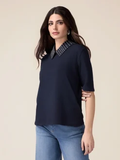 T-shirt maniche corte con colletto gioiello
