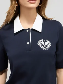 T-shirt polo con ricamo e pizzo