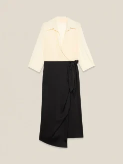 Vestito bimaterico con gonna a portafoglio