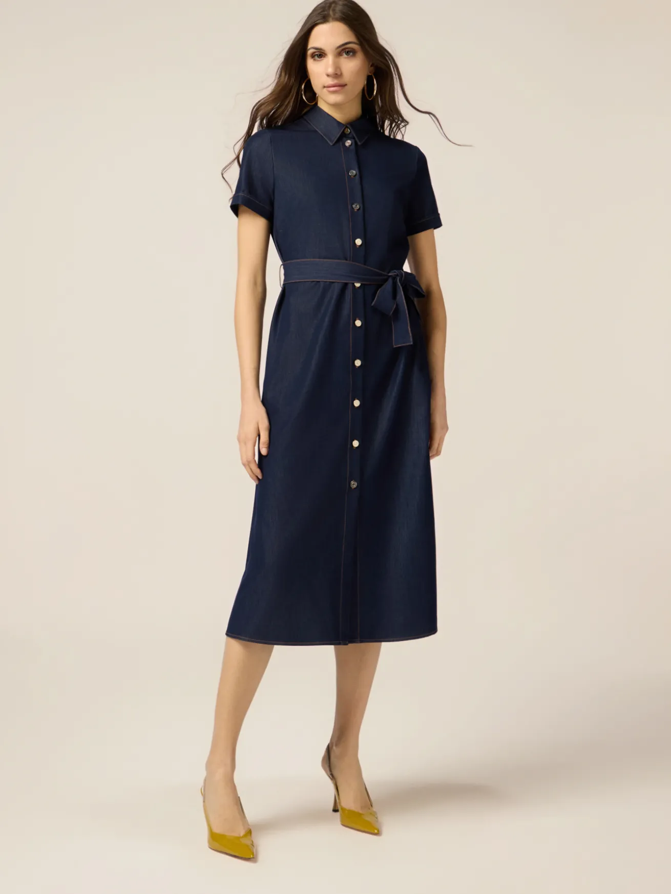Vestito chemisier lungo effetto denim