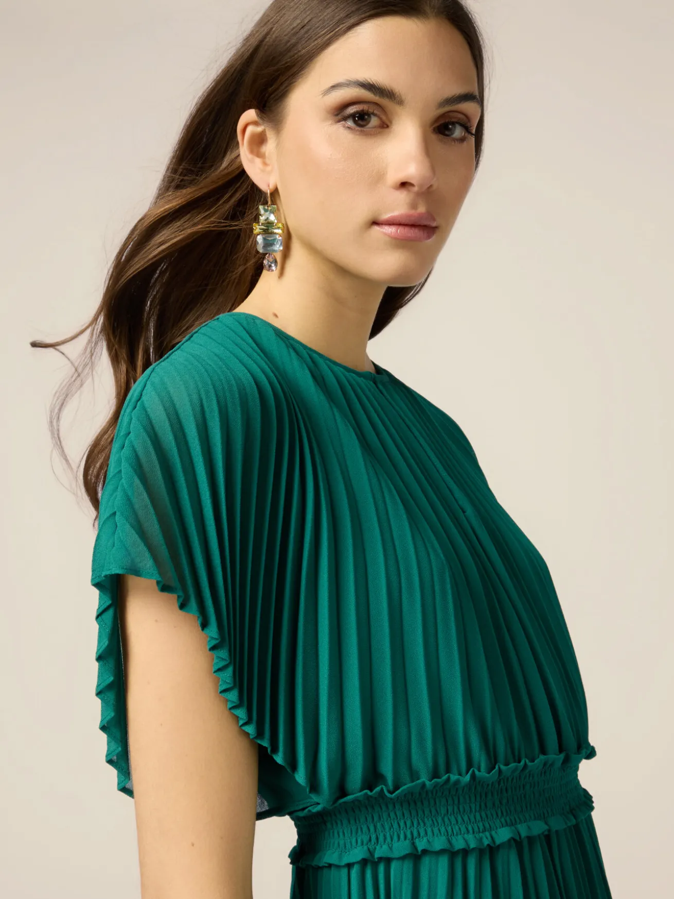 Vestito lungo in georgette plissé