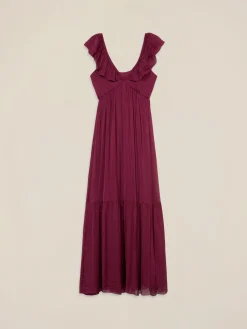 Vestito lungo misto seta con volant