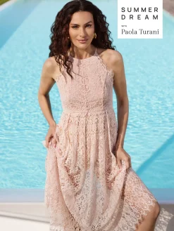 Vestito midi in pizzo misto cotone