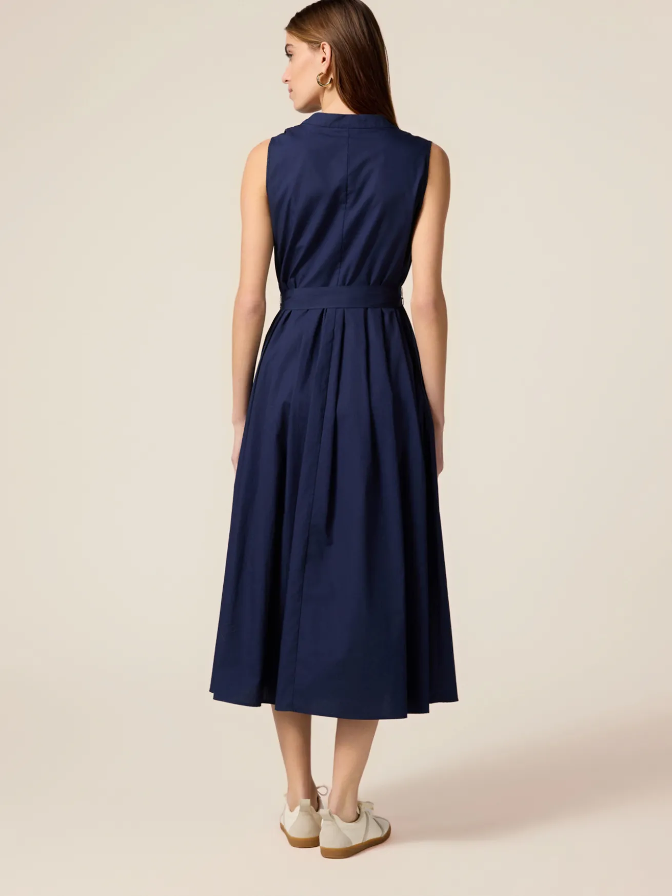 Vestito midi in popeline con cintura